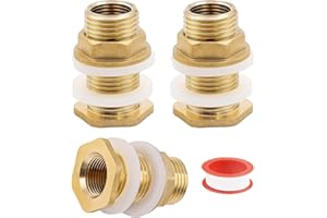 GZhaizhuan 3 unidades de rosca de barril de 1/2 pulgadas, paso de depósito de latón para grifos, depósitos de lluvia y riego, con cinta de agua