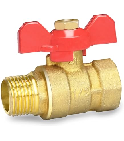 Valvola A Sfera Per Gas Metano 1/2 Pollice MF | Maniglia A Farfalla In Alluminio Anodizzato Giallo | Raccordo Retto Per Impianti - 2