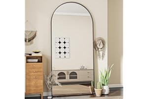 ‎KOONMI Koonmi 76 x 171 cm Gewölbter Top Ganzkörperspiegel mit Runden Ecken - Ganzkörperspiegel Groß Frei Stehend-Hängend-Lehnend, Boden Standspiegel als Ankleidespiegel für Wohnzimmer, Schwarz