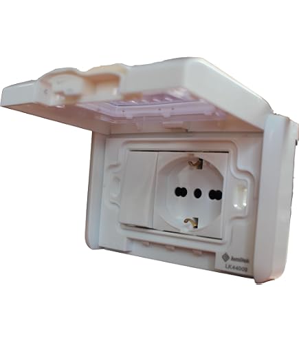 Presa Schuko per ambienti umidi, IP54, 2 scomparti, con copertura in vetro fumo, IP54