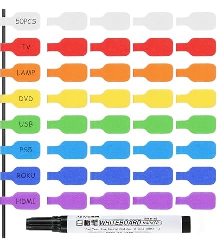 Kabellabels, 4 kleuren, 600 stuks, zelfklevend, kabelmarkering, scheurvast, A4 kabeletiketten voor het beschrijven van kabellabels