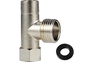 3-vägs ventil T-stycke vattenanslutning, T stycke 3/8 tum till 1/2 tums adapter vatten, mässing T-adapter med 1 bricka T-anslutning för WC-tank tvättmaskin badrum kök