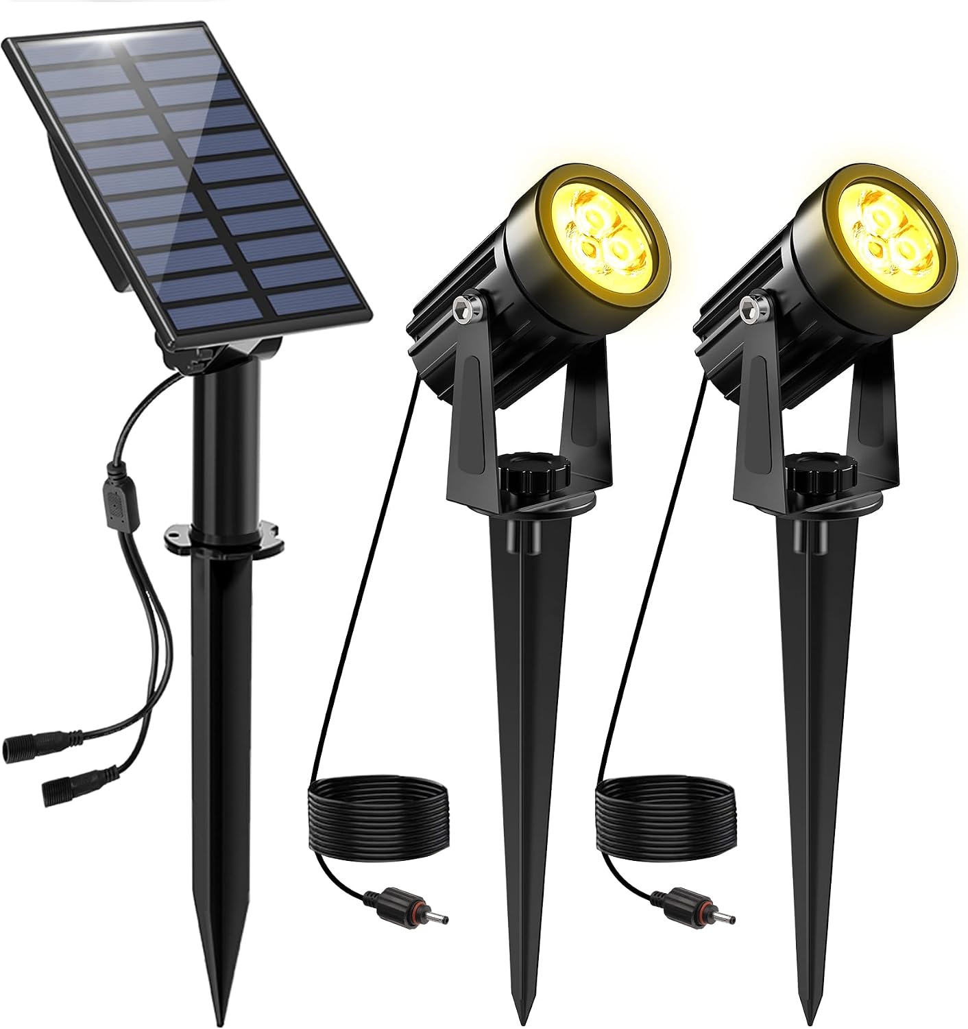 NATPOW Luces Solares LED Exterior Jardin Foco Solar de Jardín Luz Solar Exterio, IP65 Impermeable, 2 Niveles de Brillo de Crepúsculo a Amanecer Iluminación para Patio, Terreza, Césped (3000K)