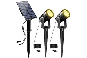 NATPOW Luces Solares LED Exterior Jardin Foco Solar de Jardín Luz Solar Exterio, IP65 Impermeable, 2 Niveles de Brillo de Crepúsculo a Amanecer Iluminación para Patio, Terreza, Césped (3000K)