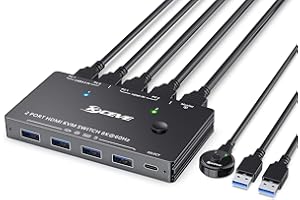 8K KVM HDMI Switch 2 Ports, KCEVE USB 3.0 KVM Switcher Box, Support 7680x4320@60Hz, 3840x2160@120Hz Resolution for 2 Computers Share Mouse Keyboard and Monitor
