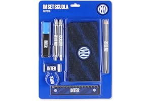 Inter linea Home - Set scuola con astuccio, righello, temperino, gomma, 2 penne, 2 matite ed evidenziatore, Blu Royal con stampa Snake e logo ufficiale