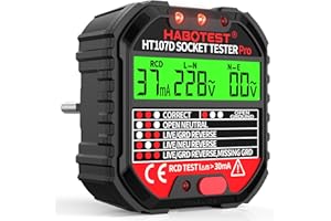 YEREADW Steckdosentester mit RCD-Prüfung, Steckdosenprüfgerät mit Kontrollleuchten-Anzeige, 6 Arten von Fehlerdiagnose, Spannungsprüfer FI Tester 90-250V/45-65Hz, CAT ll 300V