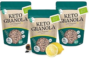 Go-Keto BIO Keto Granola Lemon Poppyseed 3x 290g - Low Carb Keto Muesli per una deliziosa colazione keto, con scaglie di cocco, noci, frutta, semi di girasole e semi di zucca, vegan, senza glutine
