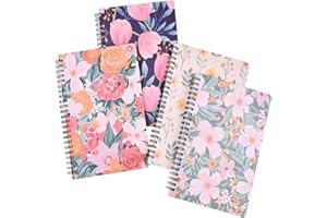 FNLLC A5 Reliure de Cahier à Spirale（160Pages） Bloc-notes étanche Ligné Journal Notebook，Hardcover，Facile à Transporter 4 Pack-Flowers