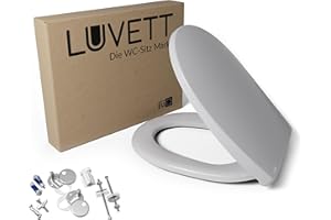 LUVETT® WC-Sitz mit Absenkautomatik C100 oval universell, Toilettendeckel mit 3 Edelstahl Montagelösungen, Klodeckel abnehmbar, Farbe:Manhattan Grau