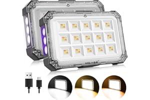 MEIKEE Foco LED Recargable, 2 PC Luz de Trabajo Portátil USB con Baterías 5000 mAh, 1000lm, 3 Color Ajustable, 3 Brillo, IP65, Linterna UV + DW con Iman para Emergencia, Pesca, Taller, Obra
