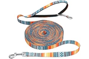 Suredoo Correa de Adiestramiento para Perros, Correa Perro Larga de Doble Extremo con Mango Suave Acolchado para Paseo Camping (4.5M, Amanecer)