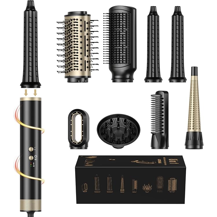 6-in-1 Hairstyler Set Mit 1350W – Föhn, Lockenstab, Glätteisen & Bürsten In Einem