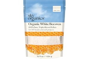Sky Organics | Pastilles de cire d'abeille blanche | Biologique | Pure, sans pesticides ni chimiques | 3 pastilles filtrées, faciles à fondre, pour le bricolage/bougies/soins de la peau | 453 g