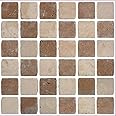 LPS Pack of 10 Tile stickers Brown stone travertine effect Mosaic self adhesive wall art decor tile transfers bathroom backsplash kitchen splashbacks peel and stick cover