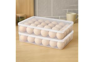 Kuber Industries 2 Pcs Plastic Egg Tray for Fridge | 24 Grid Egg Storage Box for Fridge Kitchen & Pantry | Stackable Eggs Dispenser Holder with Lid - White
