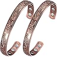 Jecanori 2Pcs Magnetic Copper Bracelets for Women, Vintage Flower 99.99% Pure Copper Bracelets with 3500 Gauss Magnets, Adjustable Cuff Jewelry with Gift Box, Small, Metal, no gemstone