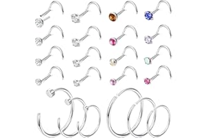 Morfetto 18G 20G Pernos de Nariz a Presión sin rosca para Mujer Pernos de Nariz en Forma de L de Acero Inoxidable Quirúrgico 316L Anillos de Nariz con Tornillo Piercings