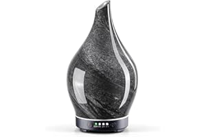 Porseme Diffusore di aromi, 150 ml, diffusore di vetro soffiato a mano, per oli essenziali, umidificatore a ultrasuoni, silenzioso, 7 tipi di colori di luce LED, senza acqua, senza BPA, per