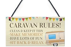 RED OCEAN Novelty Caravan Rules Hanging Plaque Garden Sign Caravan Decor Motorhome Campervan Gifts