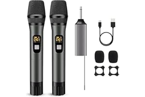 DigitConvert UHF Dual Metal Dynamisches Kabelloses Mikrofon System mit wiederaufladbarem Empfänger, 200 Fuß Empfangsbereich für DJ-PA-System, Gesang, Konferenz, Kirche, Party, Hochzeit