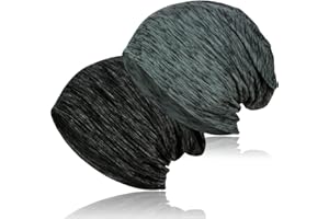 TSKNOMO 2 Stück weiche Baumwoll-Slouchy-Mütze, Dehnbare Beanie-Hüte Baggy Skull Cap Chemo-Hüte für Männer und Frauen