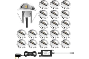 CHNXU Pack of 20 x Led Deck Lights Eyelid Step Lights Recessed Outdoor Waterproof IP65 Low Voltage 12v 35mm Cool White Kit