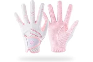 LAWAIA A Pair Kids Golf Gloves Junior Golf Glove Leather Elastic Fabric Breathable Pink Golf Glove Left and Right Handed Golf Glove Golf Accessories for Kids