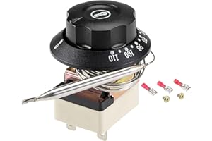 sourcing map 1NO 1NC 250V 16A 30-110C Contrôle Température Interrupteur Thermostat Capillaire pour Four Réfrigérateur Chauffage 2m avec 2 Vis&3 Bornes à Sertir