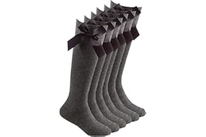 ITRAT® 3 Pairs Girls Knee High School Socks Cotton Socks with Fluffy Ribbons Bow, Back to School Socks Uniform Party Wear Long Socks Girls Bow Knee High School Socks