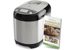 ‎NUTRILOVERS Nutrilovers NUTRI-BREAD-MAKER Edelstahl Brotbackautomat mit 19 Programmen, 3 Bräunungsstufen, Timer, 3 Brotgrößen (500g, 750g, 1000g) inkl. Rezeptbuch