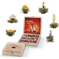 Creano Teeblumen Geschenkset in Teekiste aus Holz, 12 ErblühTee Frühjahrslese in 6 Sorten | Weißer Tee
