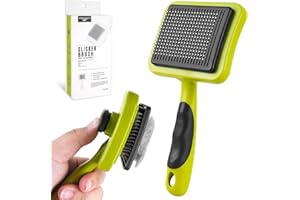 MOXYOY Dog Brush Cat Brush, Cat Grooming Comb Self Cleaning Pet Hair Comb with Button Dog Grooming Tool for Small, Medium & Large Pet Shedding Massage Clean (Green)