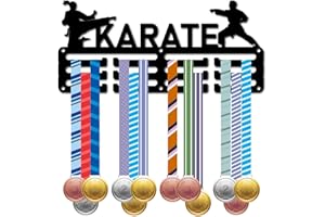 CREATCABIN Soporte Medallas Karate,Colgador Medallas Deportivas,Exhibición Carrera,Competición,Premios Victoria,Organizador Cinta,Marco Estante Metal Negro Pequeño para Jugador,Corredor,29x13cm