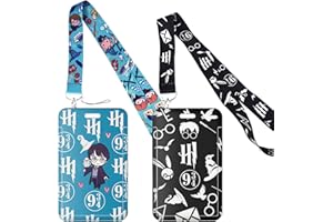 HOMEK 2 pièces Porte Badge Cordon Tour de Cou avec Porte-cartes, Harry Potter Porte Badge Strap Neck pour Porte Badges d'Identification, Cartes d'étudiant Clés Exposition Bureau, Noir Bleu