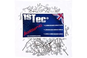 1STec 100 x 3.5mm White Small Round Cable Clips Suitable for Indoor/Outdoor use Plaster Wood or Masonry Hardened Nails to Tack BT Telephone Cable USB Leads Speaker & Door Bell Wire Low Voltage Lights