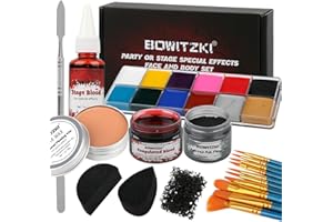 Bowitzki Maquillage d'Halloween Effets spéciaux Huile pour le visage Peinture pour le corps Faux sang Scar Cire avec éponges Pinceau Halloween Fête