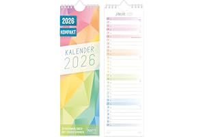 ‎HÄFFT Häfft® kompakter Streifenkalender 2026 schmal (9 x 30 cm) Monats-Wandkalender für Küche, Flur & Co - übersichtliche Termine & Geburtstage "Rainbow"- nachhaltig & klimafreundlich