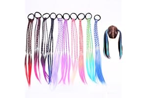 10 pièces Tresse Cheveux Enfant, Extensions de cheveux pour enfants Bande de cheveux tressée, couleurs dégradées Filles Postiche avec bande de corde élastique pour enfants et femmes(40cm)