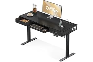 OffiGo Biurko z regulacją wysokości i szufladami, 120 cm biurko elektryczne z regulacją wysokości i półką na klawiaturę, Czarny