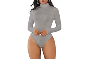Joyshaper Damen Body Langarm Bodysuit Stehkragen Elegant Ärmellos Damenbody Rollkragen Langarmshirt Tanga Bodysuits Top mit Druckknöpfe Casual Winter Unterziehbody