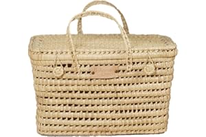 Bohome Living - Coffre de Rangement en Osier Tressé, Malle Osier, Déco Bohème Chic (45cm)