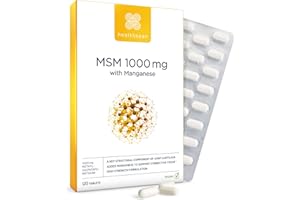 Healthspan MSM 1,000mg with Manganese (120 Tablets) | Supports Connective Tissues & Joint Health | Hight Strength Formulation | Quality Source MSM | Vegan