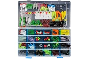 CHAWHO Kit de señuelos de Pesca - 146 Pcs Kits de señuelos, Cebos Artificiales de Pesca,Juego de señuelos de Pesca Cebo con Gancho Accesorios #007