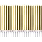 LUTER Metallic Long Candle Gold Birthday Candle with Cake Candle Holder for Birthday Party Decoration(24 Pieces)