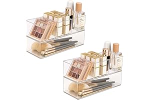JessLab 4-Pack Acrylic Drawer Organizer, Clear Storage Boxes for Makeup, Jewelry, and Office Supplies, Stackable for Vanity, Bathroom, Countertop, and Desk, 2 of 1-Compartment and 2 of 3-Compartment
