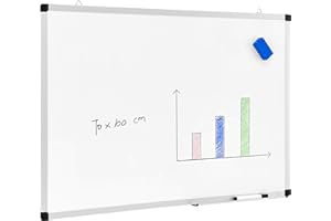 ACAZA Tableau Blanc Mémo magnétique, Cadre en aluminium, avec 1 Marqueur et Porte-Marqueur, pour Ecole, Cuisine, Bureau - 70 x 100 cm