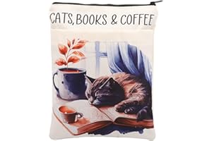 KEYCHIN Cat Book and Coffee Book Sleeve Bookish Cat Coffee Lover Gifts Bibliophile Bookworm Book Covers Protector Librarian Gifts (Cat Book Coffee)