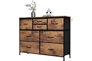 MYHMCT 8 Chest of Drawers Bedroom, Storage Drawers with Wooden Handles,Wooden Top, Fabric Drawers and Metal Frame for Bedroom, Living Room, Nursery, Hallway (Rustic Brown)