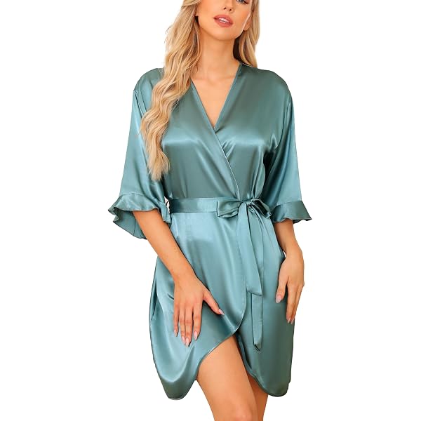 Ensemble Nuisette Sexy Satin + Peignoir Dentelle - Pyjama Femme Romantique | Ekouaer